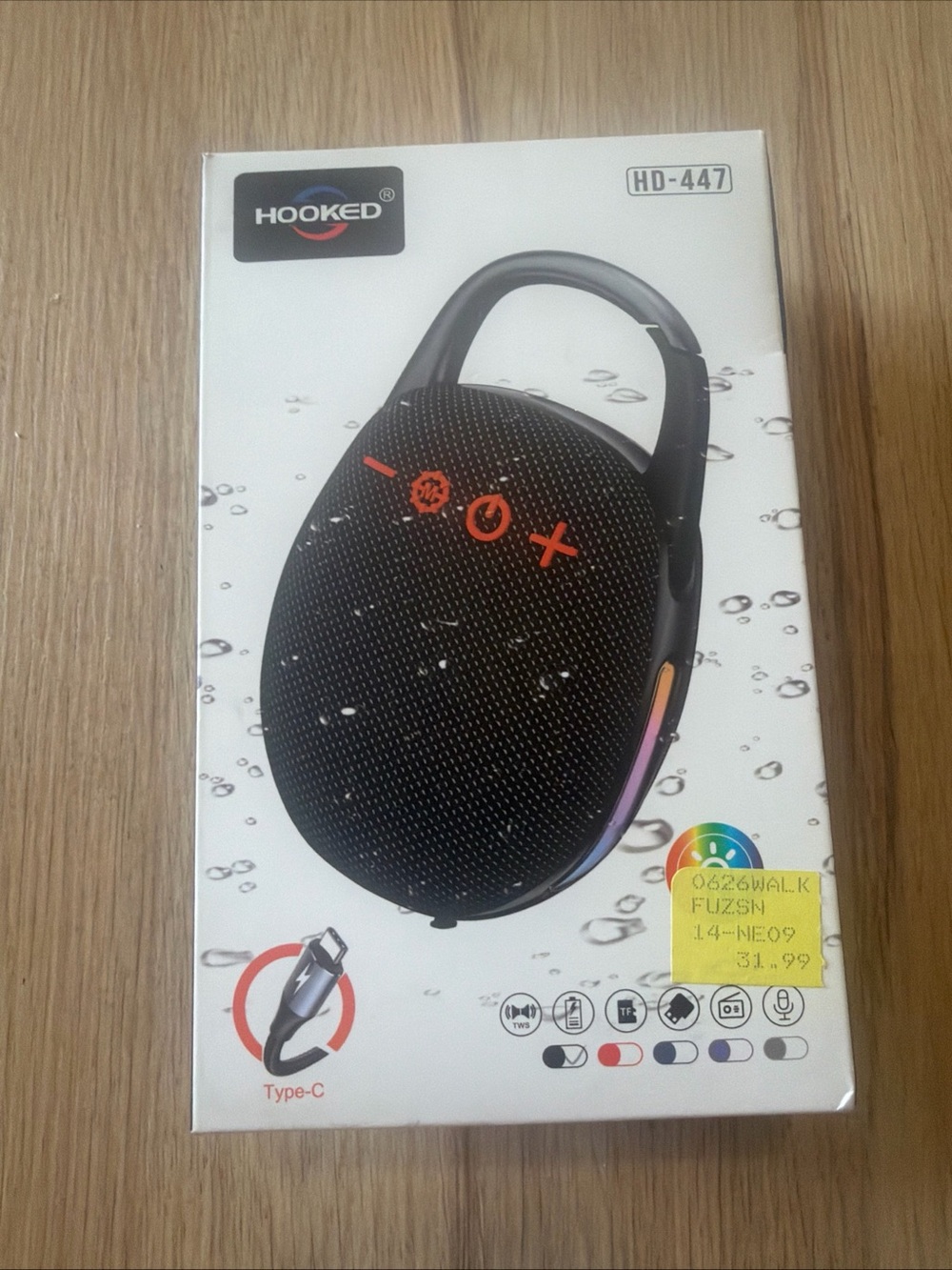 HD-447 Black Portable Bluetooth Speaker with Carabiner and RGB Accent